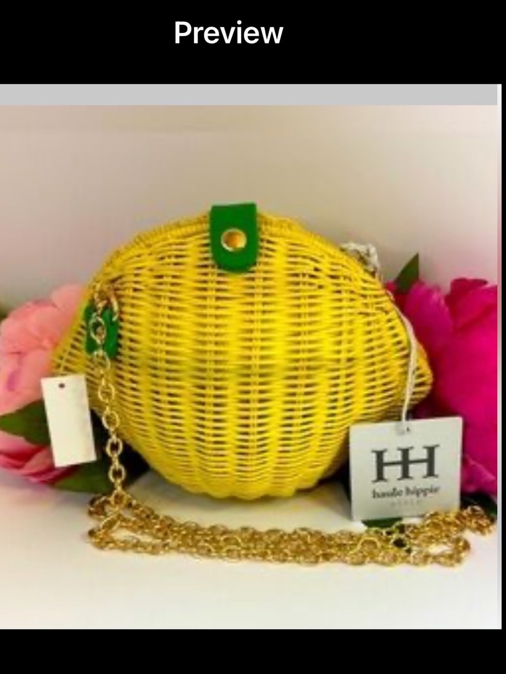Haute hippieyellow woven crossbody with green strap accents